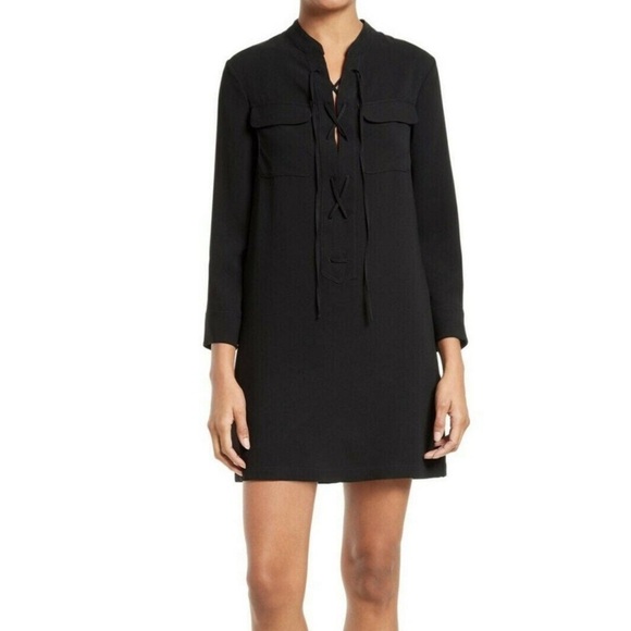 Theory jullitah admiral crepe Shirtdress lace up long sleeve mini black size 2 - Picture 1 of 7